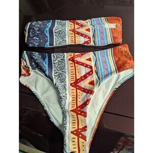 Boho Tribal Print High Waisted Strapless‎ Two Piece Swimsuit Bikini Set